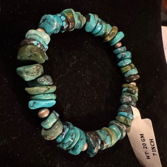 Vintage Sterling Silver Blue Turquoise Beaded Stretch Bracelet - Picture 2 of 2